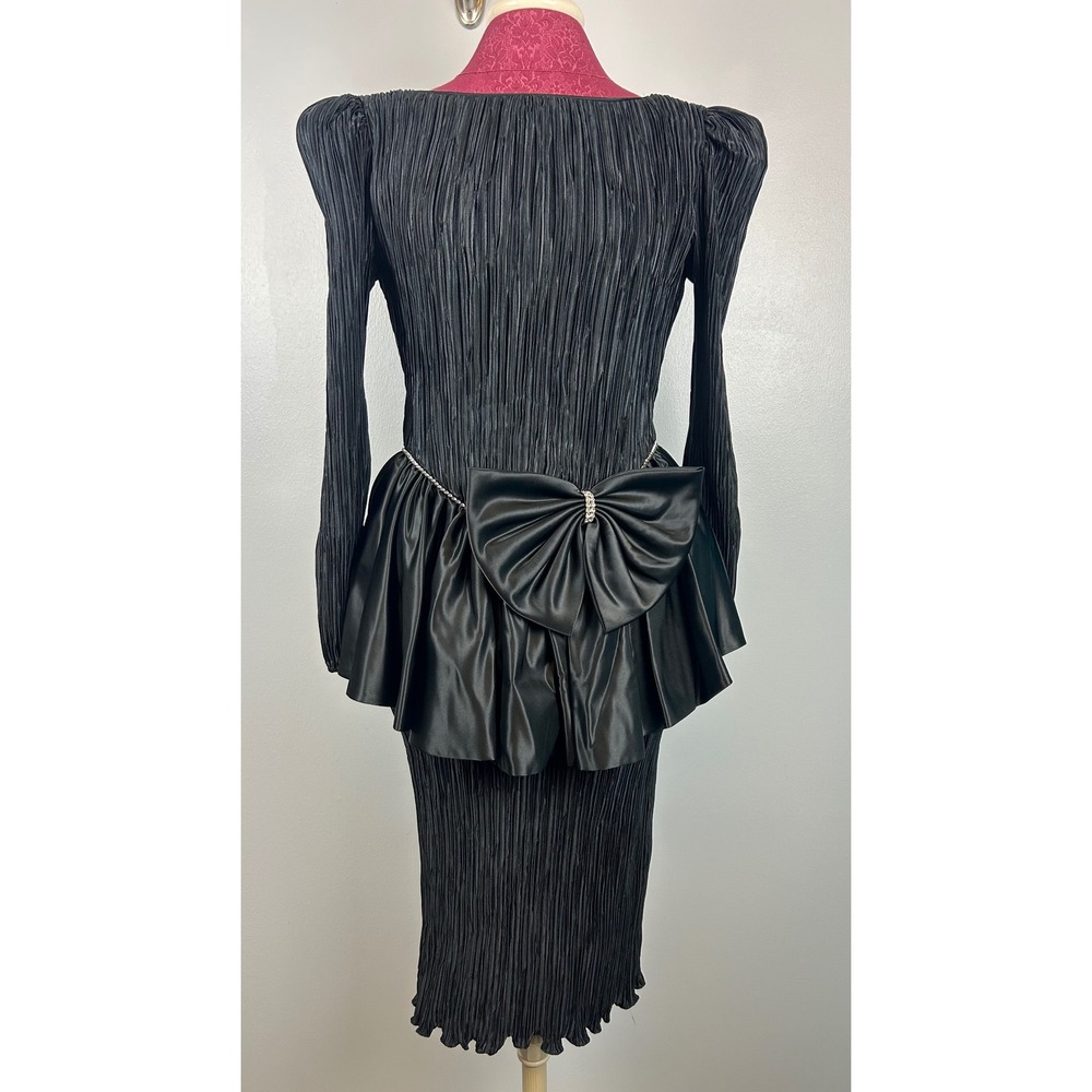 VTG Cattiva Maya Jornot 80s Black Bow Cocktail Dress 4 Hollywood Glam Prom Party - Picture 2 of 16